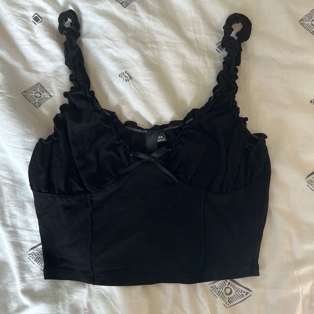 Garage women’s cropped top black with bow detail size s